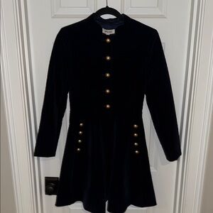 Chic Blue Velvet Coat with Gold Button detail